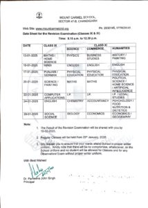 Revision Examination Datesheet for Classes IX & XI – Mount Carmel School